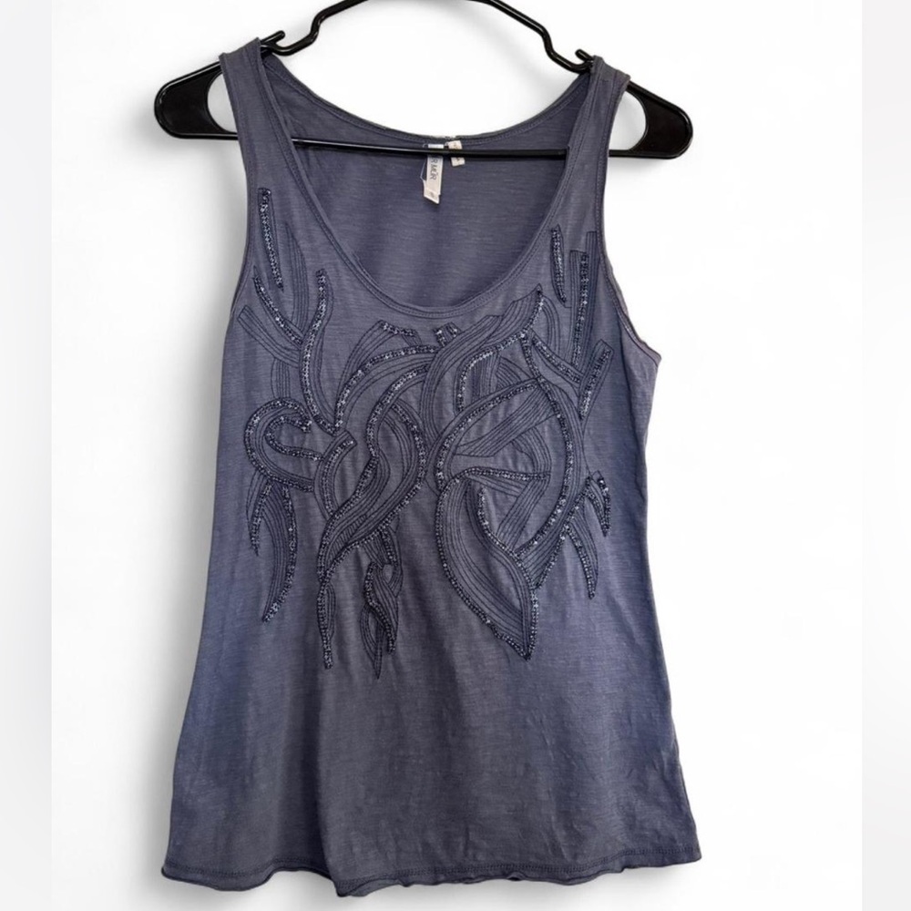 MUR MUR Beaded Blue Tank Top